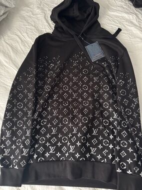 Louis Vuitton Black Hoodie with Navy and Gold Logo Tag size L men